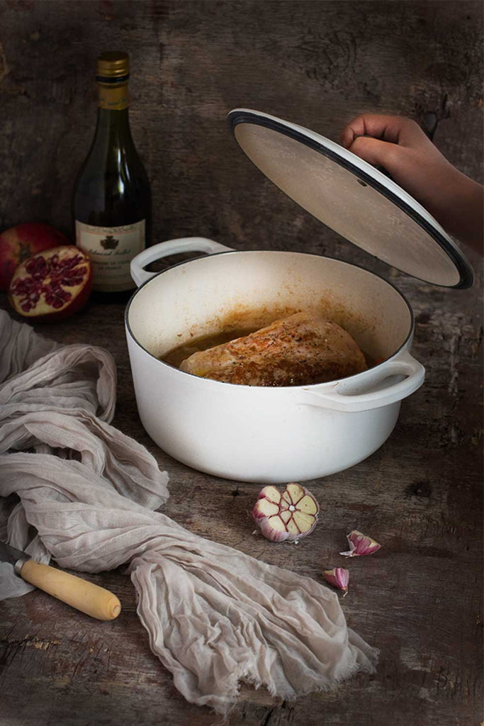 Lomo de cerdo al vinagre de manzana en cocotte