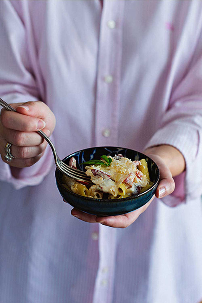 Penne con salsa de requesón y pimiento