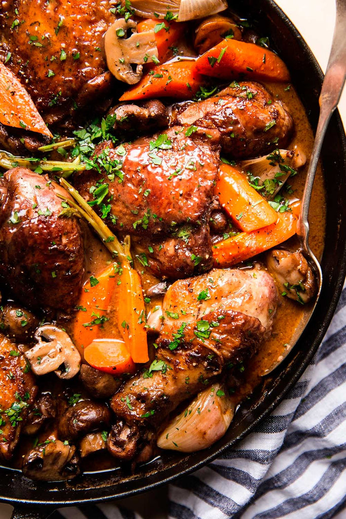 Pollo al vino (receta de Coq au vin)