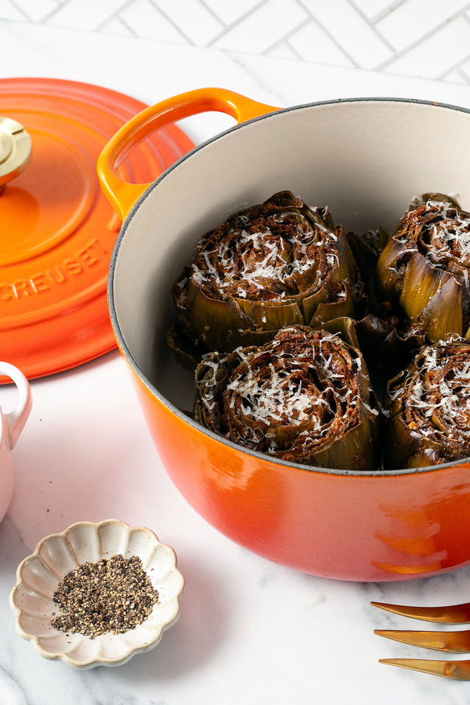 Alcachofas cacio e pepe al horno