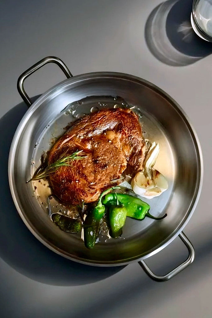 Entrecot con pimientos de Padrón