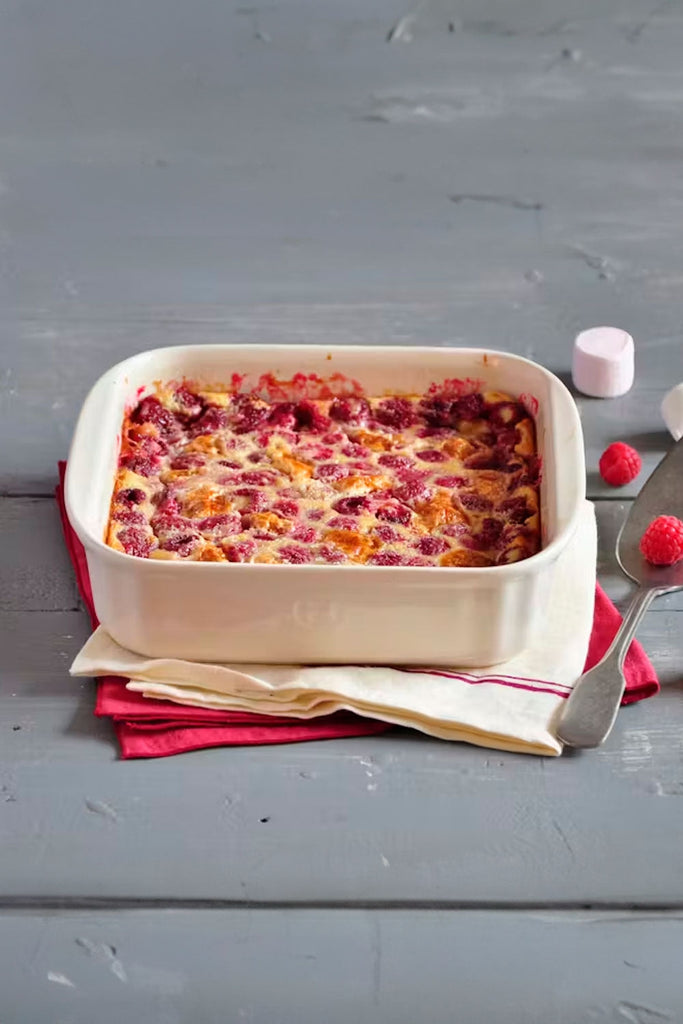 Clafoutis de frambuesas y marshmallows