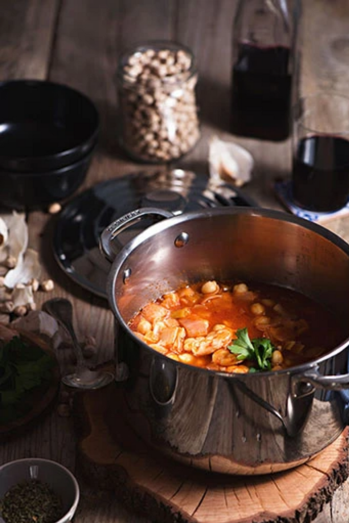 Garbanzos con langostinos