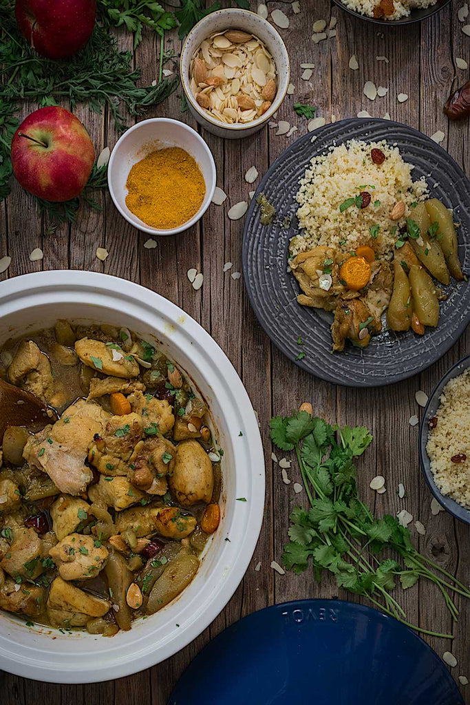 Tajine de pollo y peras con manzanas