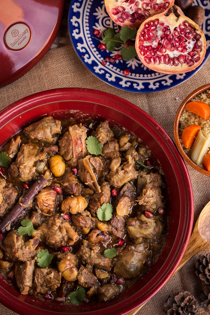 Tajine de cordero con castañas y granada
