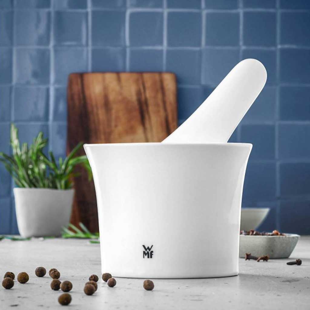 WMF Mortar And Pestle Set - Porcelain, 12 Cm Diameter, 10 Cm Height, Dishwasher Safe (White)