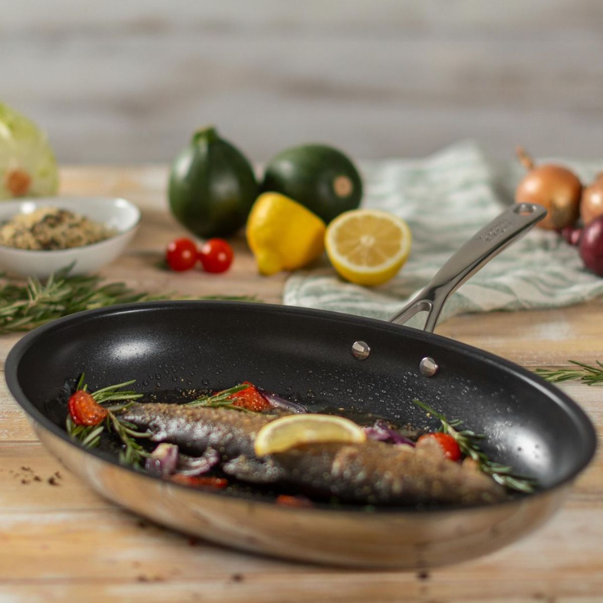 Anti Rukon Kuhn Rikon Allround Oval Non-Stick Frying Pan with Stainless Steel Ext ...