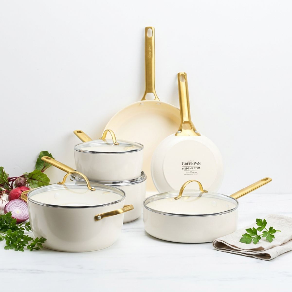 6-teiliges Keramik-Topfset Padova Cream White GreenPan