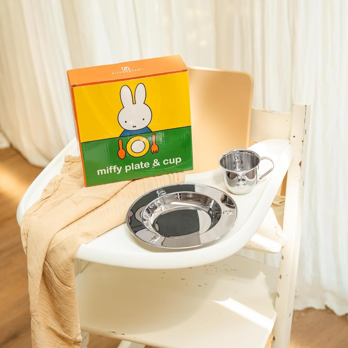 Set aus Teller und Tasse aus Edelstahl Miffy Zilverstad