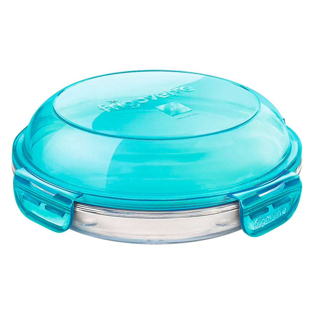 Recipientes de cristal Frigoverre de tapa azul. Nevera, congelador y  microondas.