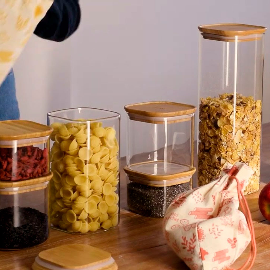 Pebbly Luftdichte Glasbehälter mit Bambusdeckel