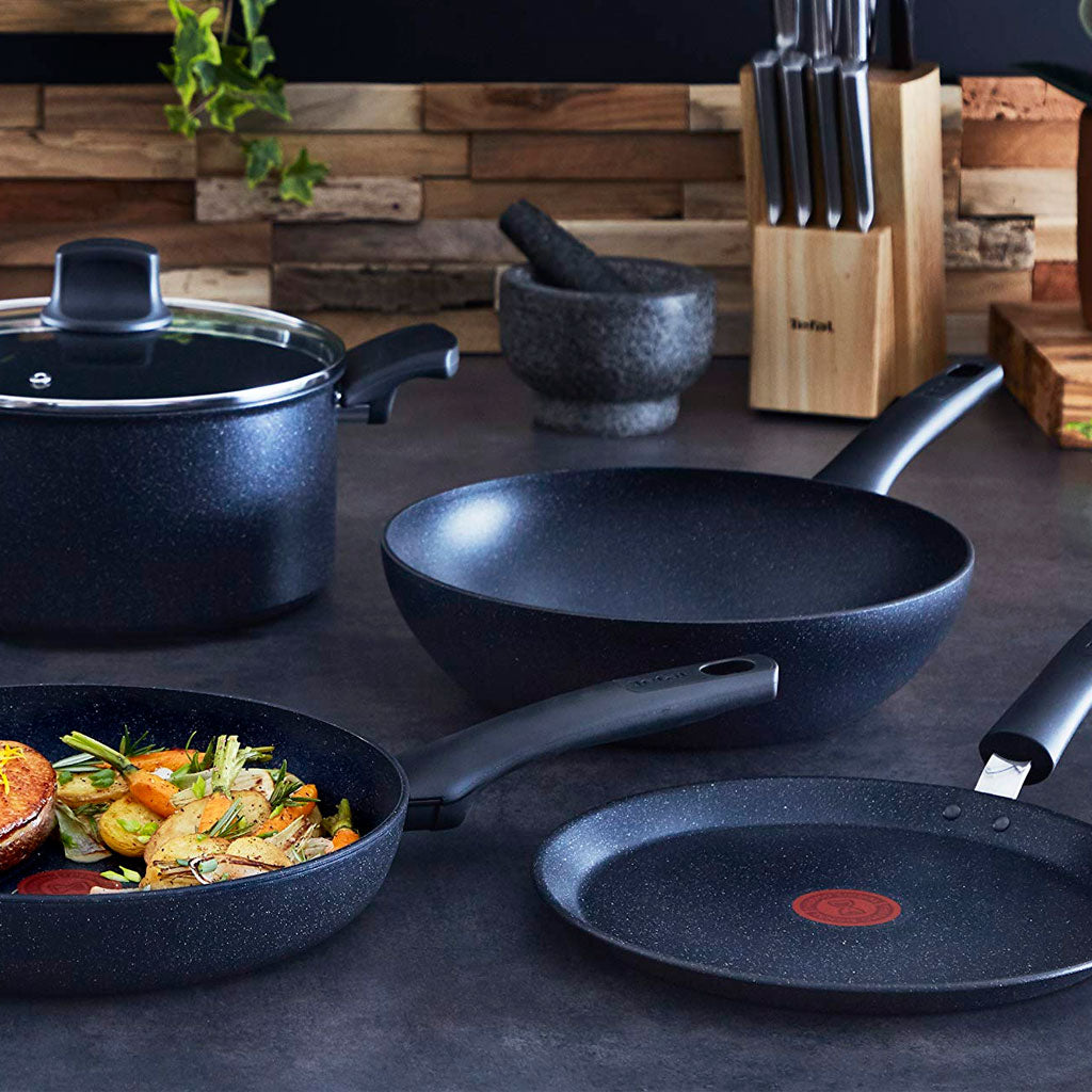 Tefal G28119 Black Stone Wok 28 cm | Mineralia + Non-Stick Coating | Safe |  Thermal Signal | Suitable for Induction Cookers | Healthy Cooking | Stone