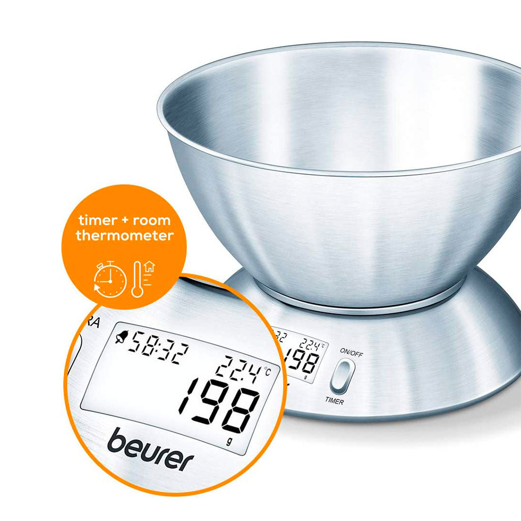 Balanza de cocina 5kg con bol inox KS 54 Beurer-BEUKS54