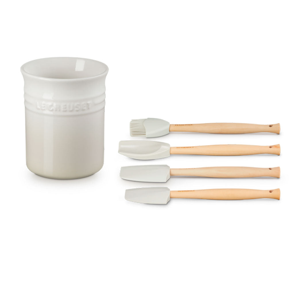 Le Creuset 5-Piece Craft Series Utensil Set with Crock | White