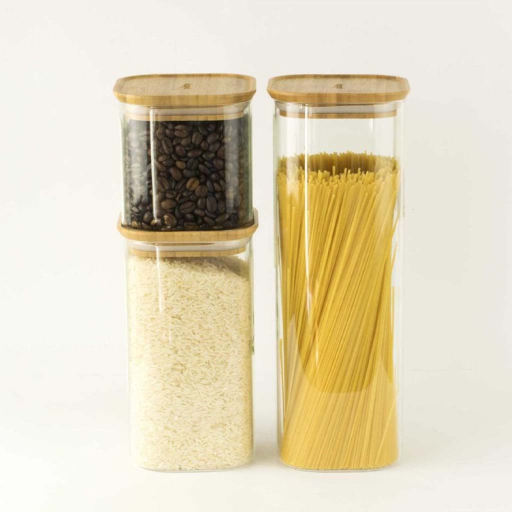 Recipientes herméticos de cristal con tapa de bambú Pebbly  Glass food  storage containers, Glass food storage, Food storage containers